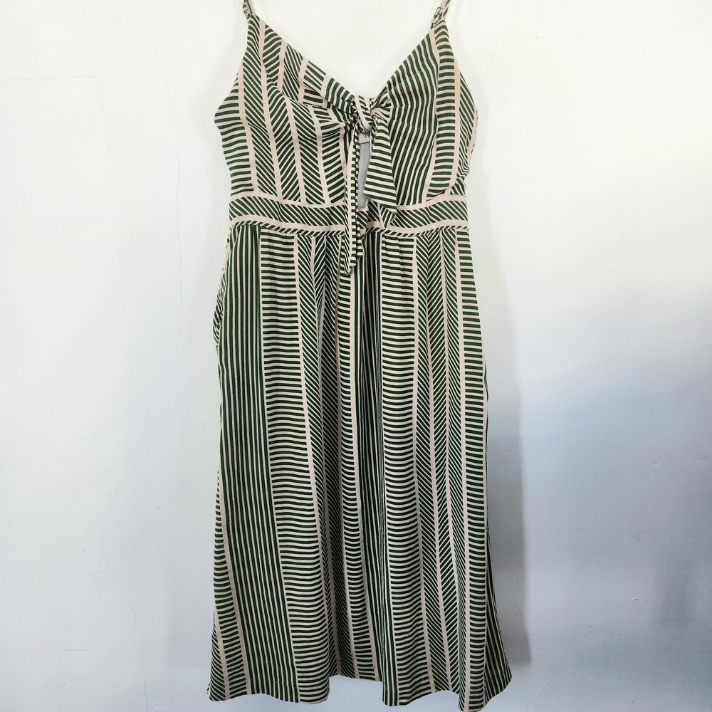 Lush Green and Cream Striped Midi Dress